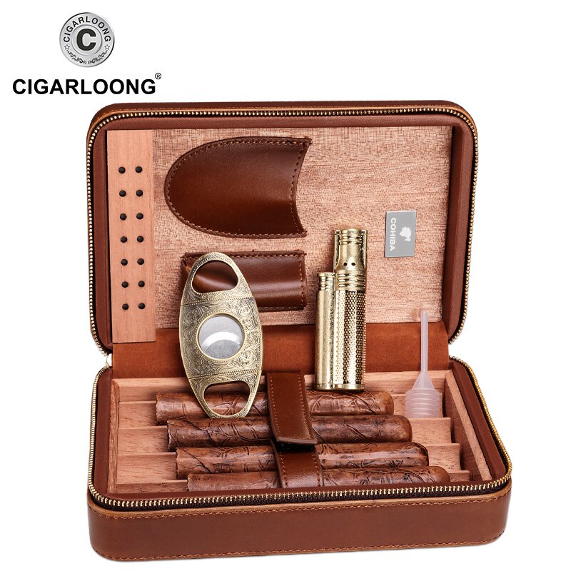 COHIBA Cigar Humidor Travel Portable Cigar box with cigar cutter and lighter