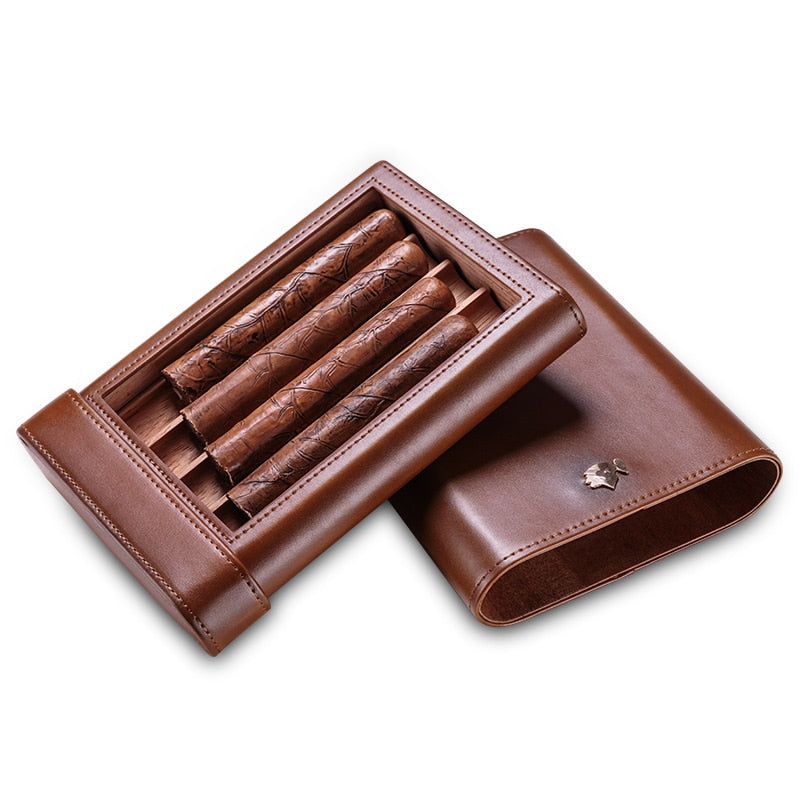 Cigar case portable cow leather cedar wood cigar moisturizing case