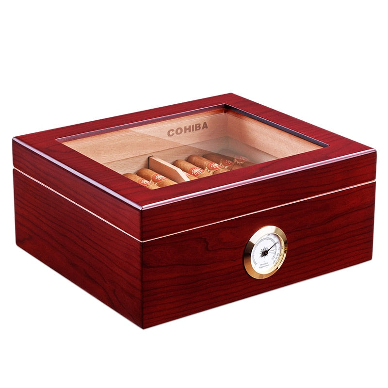 COHIBA Humidor large capacity cedar wood cigar moisturizing box with Hygrometer Humidifier