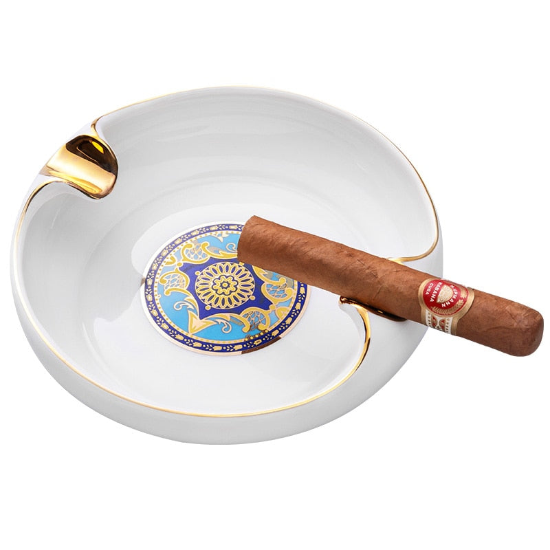 Flowing gold-rimmed printing glazed ceramic cigar ashtray