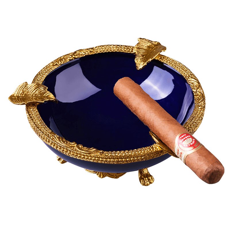 Cigar ashtray European glaze craft ceramic ashtray copper carving