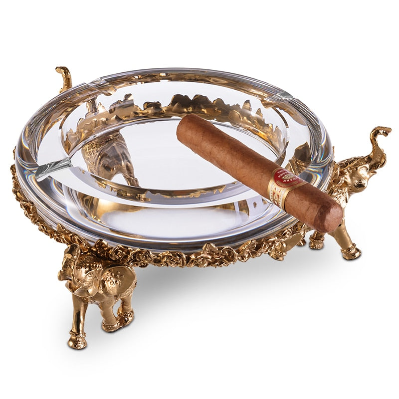 Cigar ashtray European luxurious Austrian crystal ashtray bronze engraving gift box packaging