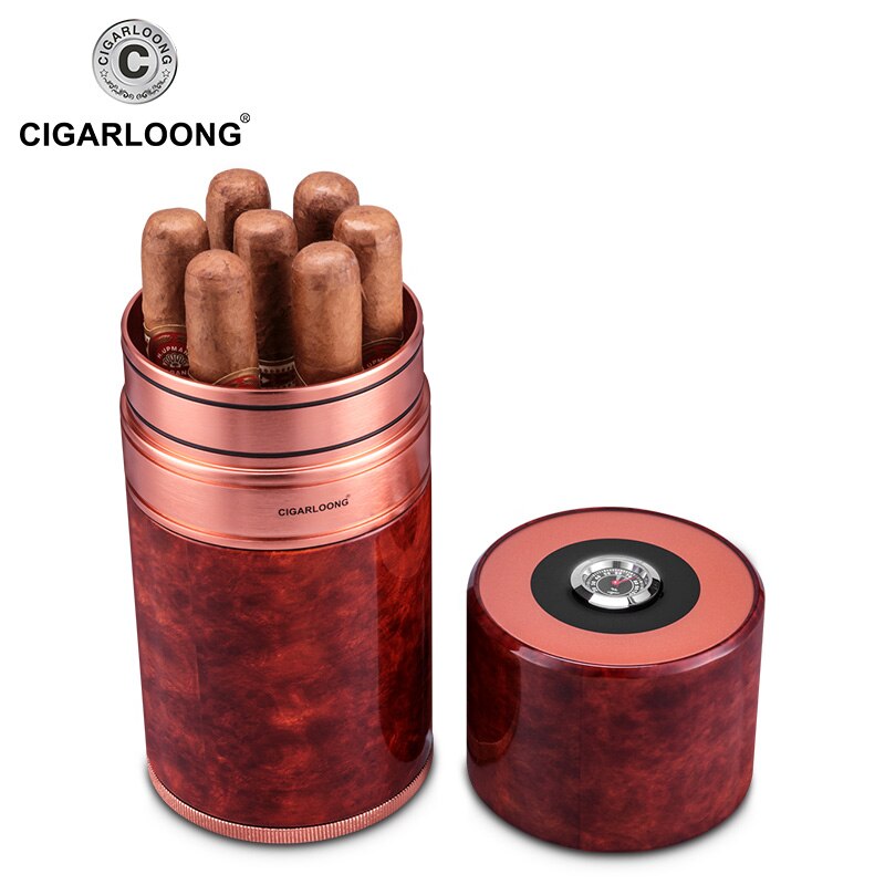 Cigar moisturizing tube holds 7 cigars with thermometer moisturizing device